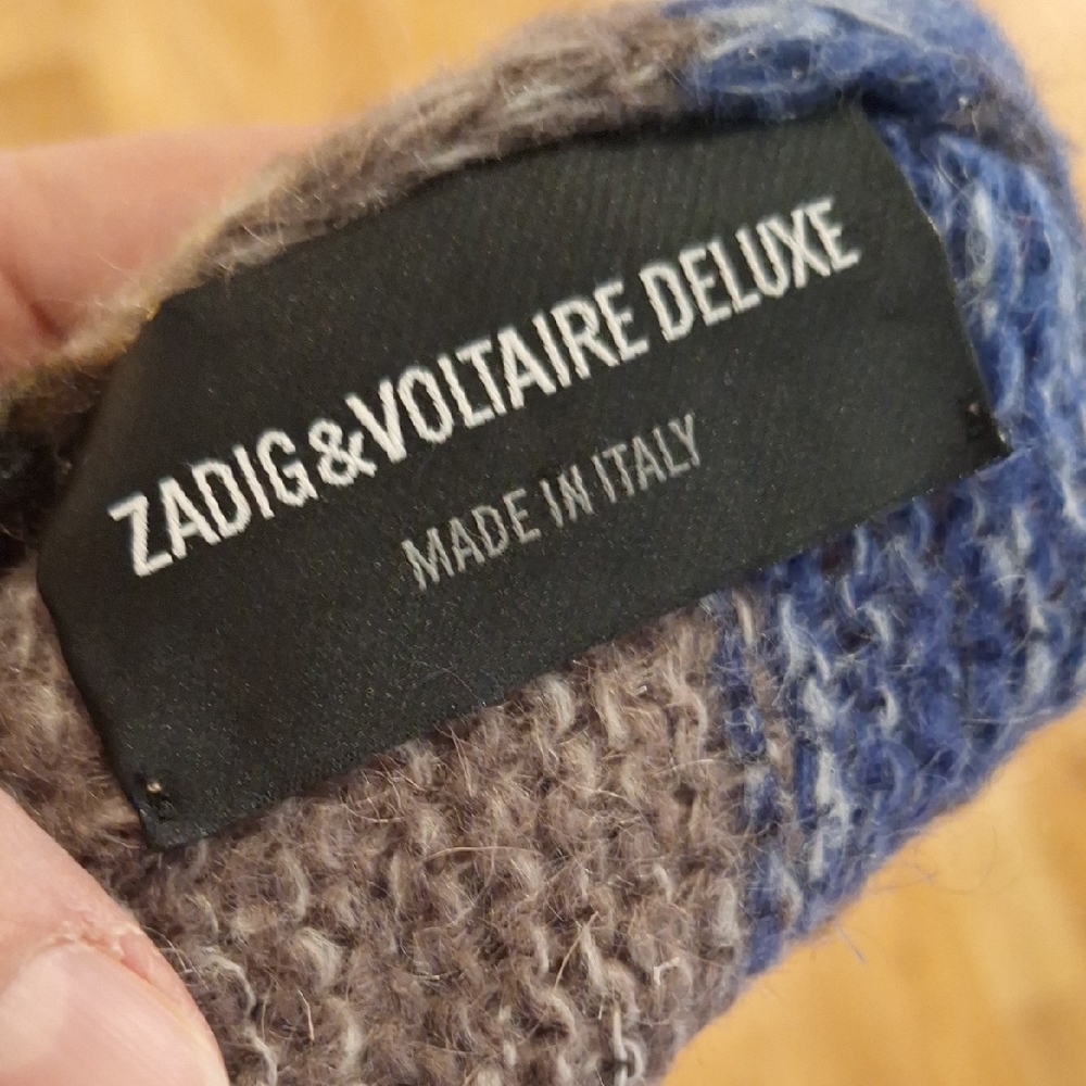 Zadig & Voltaire Deluxe Italian Wool Mohair Maxi Sweater Cardigan Blue Brown S - Picture 3 of 13